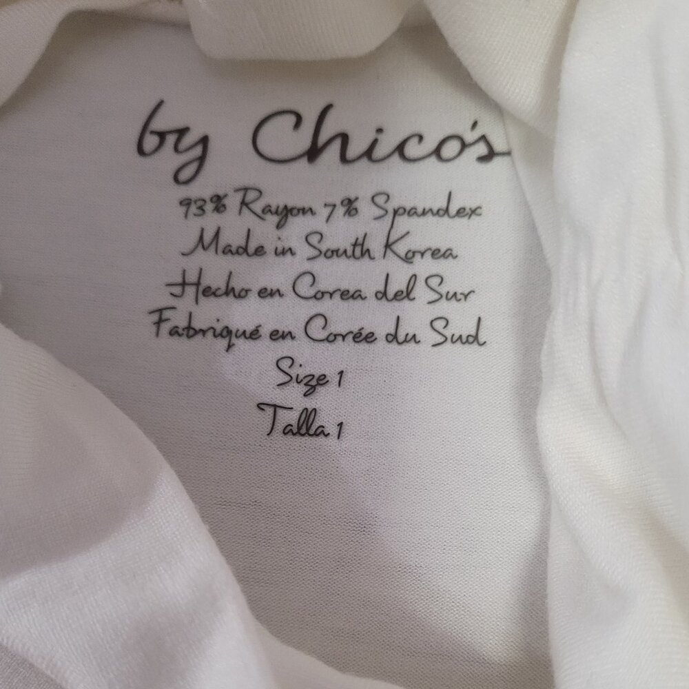 Chico's Ivory Ruched T-Neck Long Sleeve Rayon Top Chico's Size 1 = Medium - Picture 2 of 7